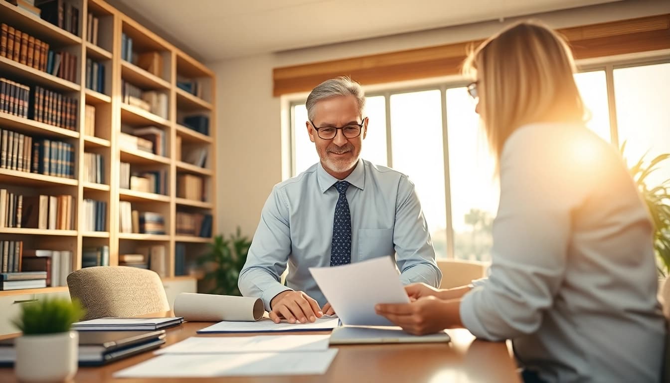 Florida Public Adjuster providing guidance to clients in a professional office setting