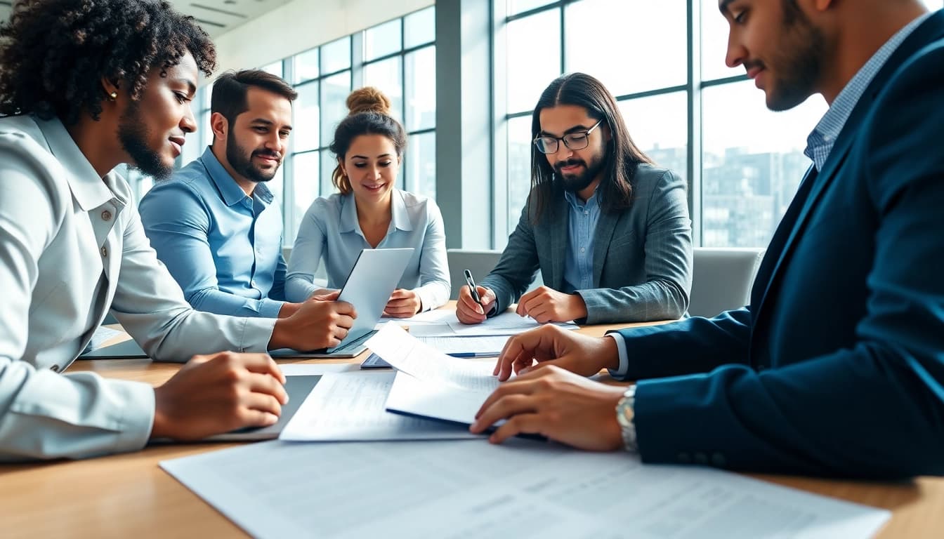 Facilitating Online LLC registration with entrepreneurs collaborating effectively in a modern workspace.