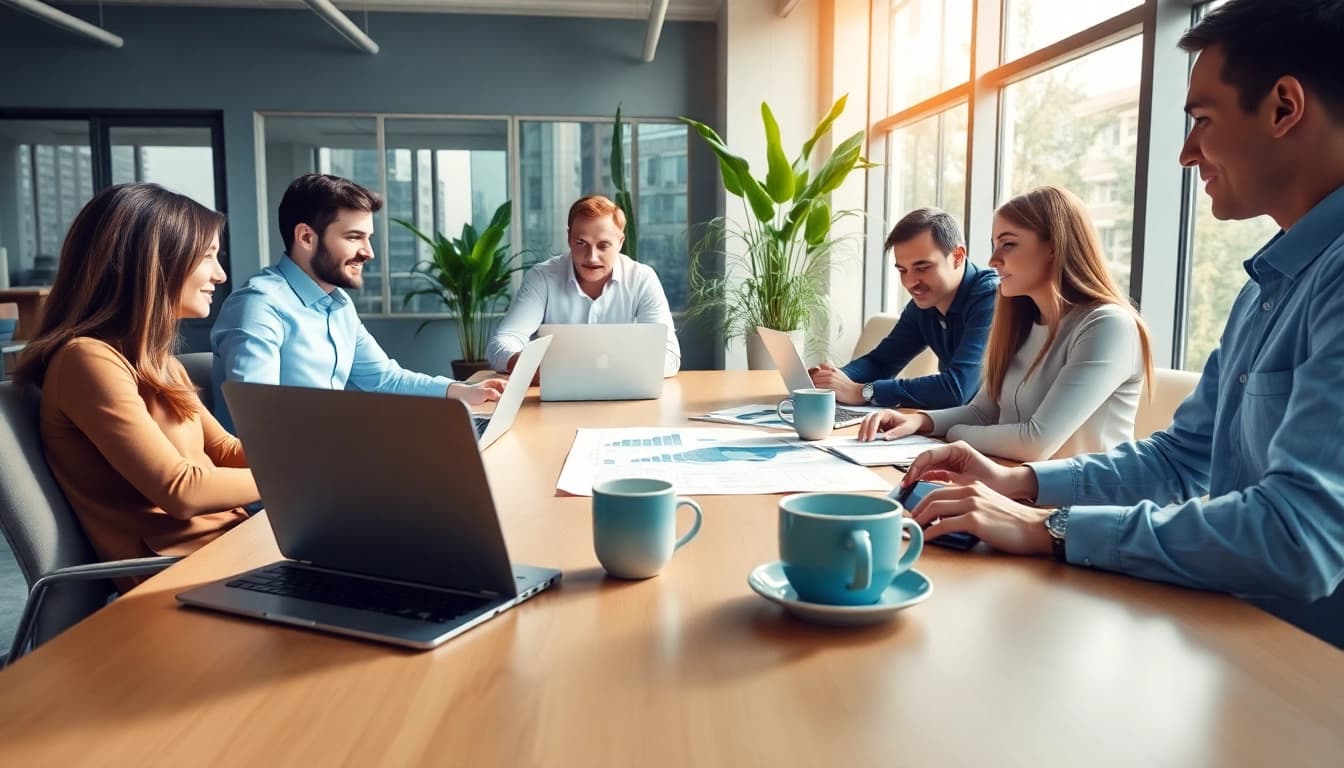 Optimized edmonton seo strategies in a bright, collaborative office setting.