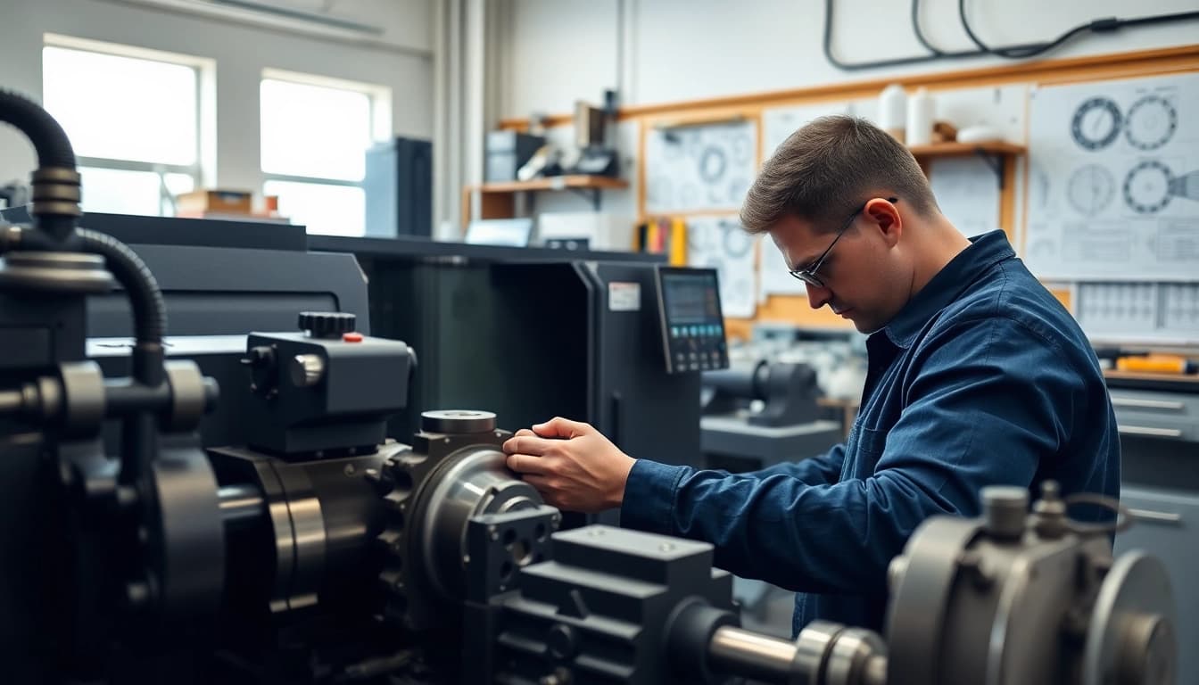 Machinist producing custom part manufacturer components in a professional workshop.