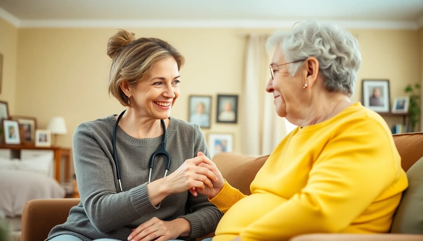 Engaging scenes of austin senior home care showcasing caregiver assisting an elderly person.