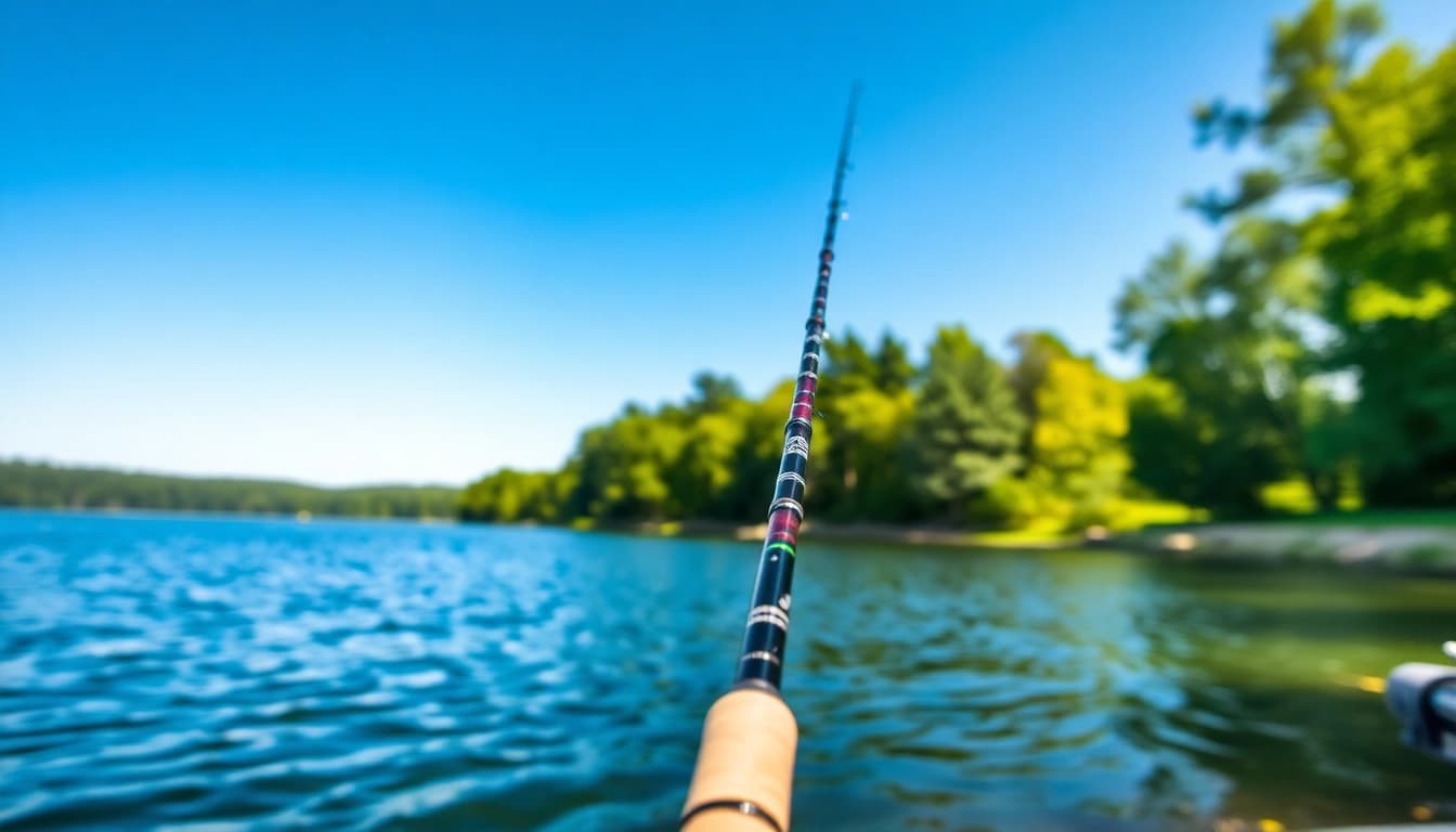 Showcasing the best fly fishing rods against a tranquil lake setting, emphasizing quality and craftsmanship.