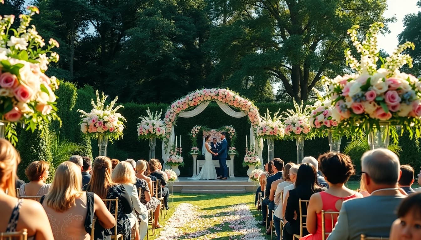 Hochzeits location mit romantischer Gartenzeremonie und eleganter Dekoration.