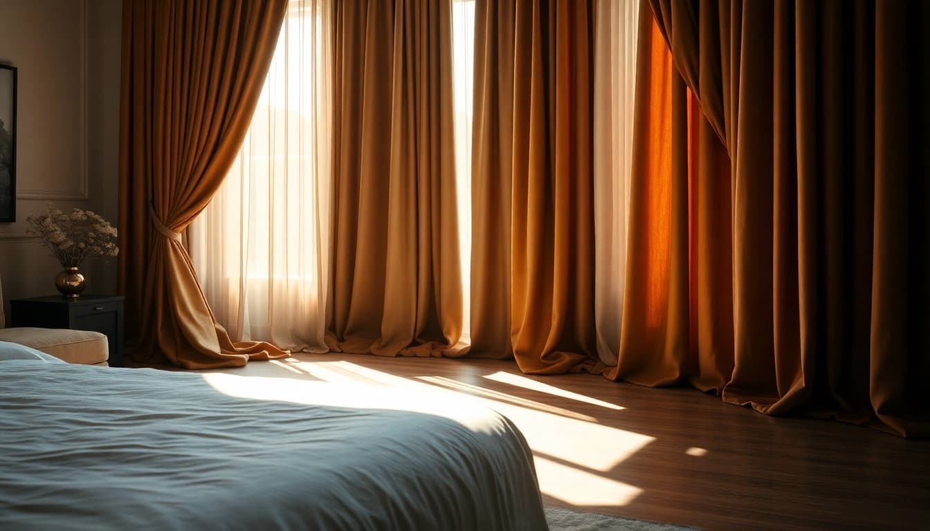 Verduisterende gordijnen in een sfeervolle slaapkamer creëren een rustige ambiance voor een goede nachtrust.