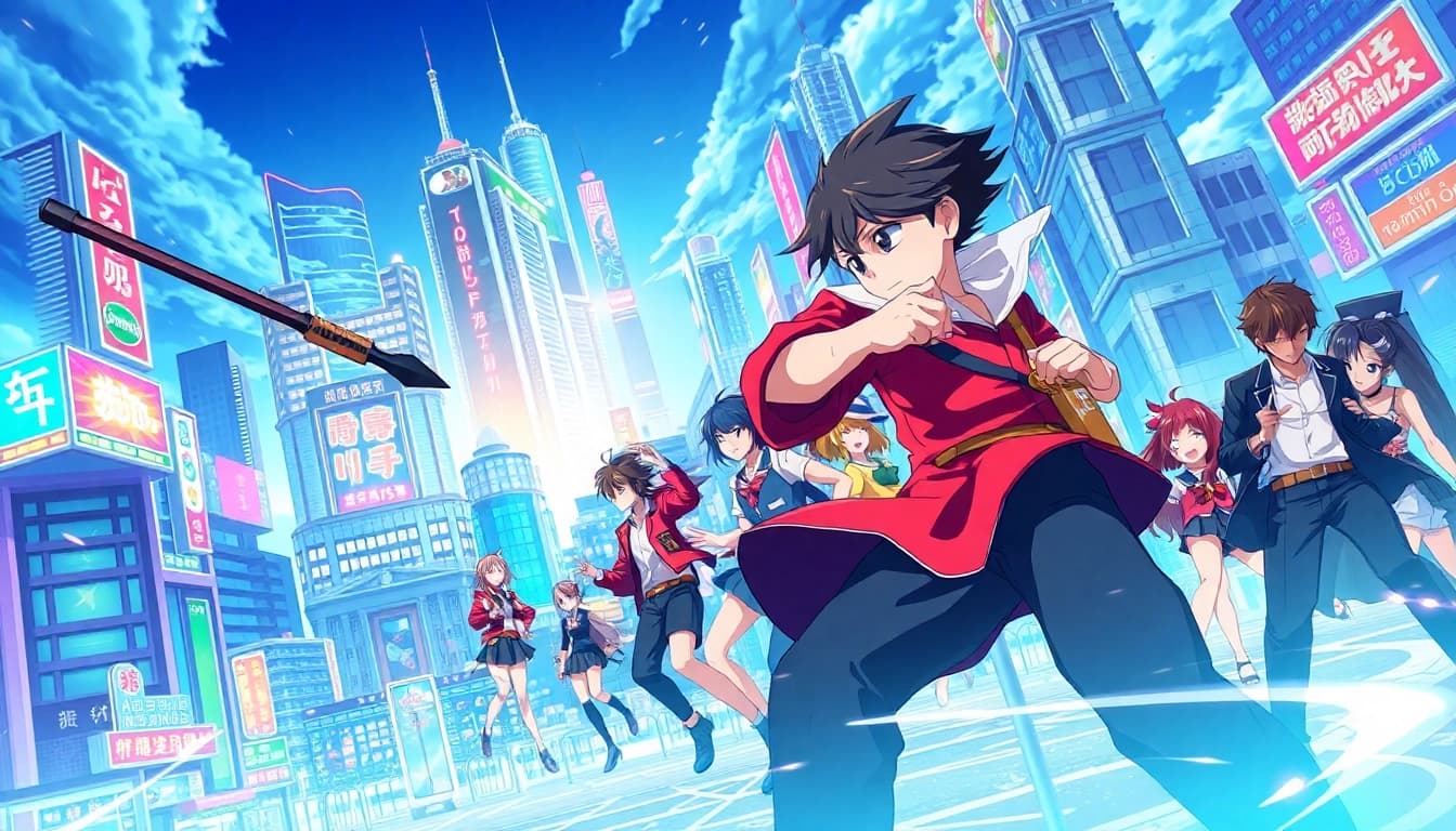 Enjoy watching anime series online with vibrant characters and dynamic cityscapes.