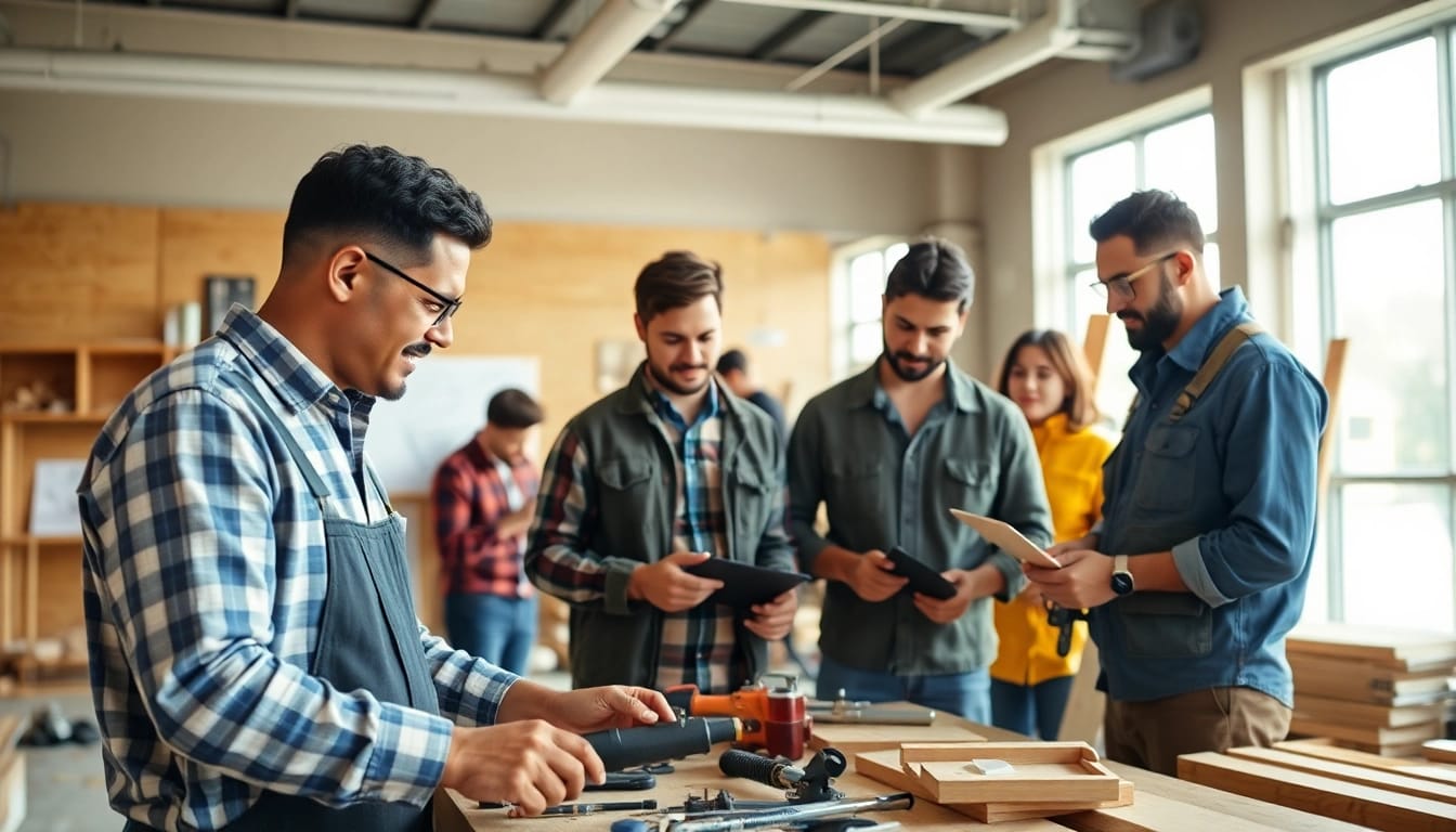 Engaged apprentices in contractor apprenticeship program learning tools and techniques.