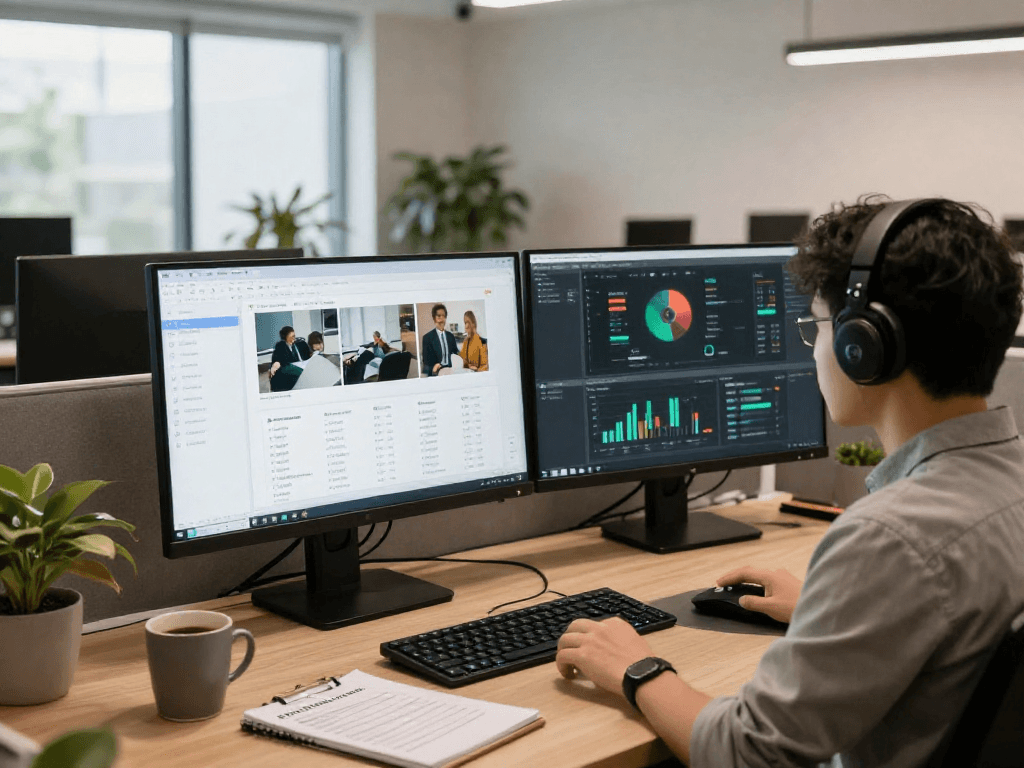 AI detector software in use on high-resolution monitors for effective content moderation.