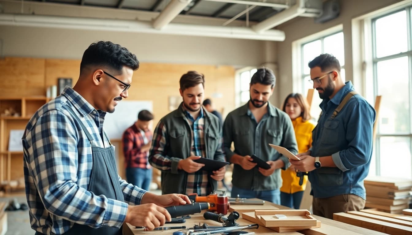 Engaged apprentices in contractor apprenticeship program learning tools and techniques.