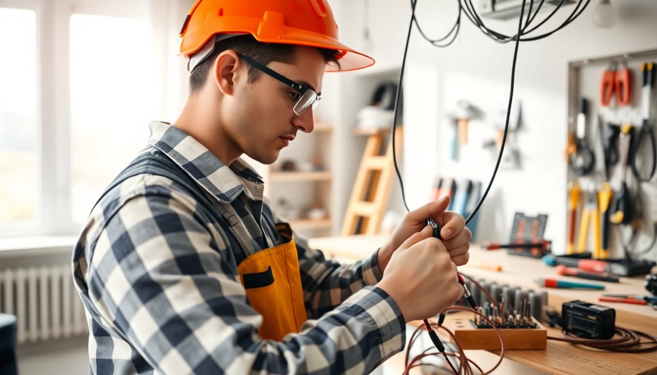 Electrician apprenticeship Hawaii: Skilled apprentice working on electrical wiring installation at home.