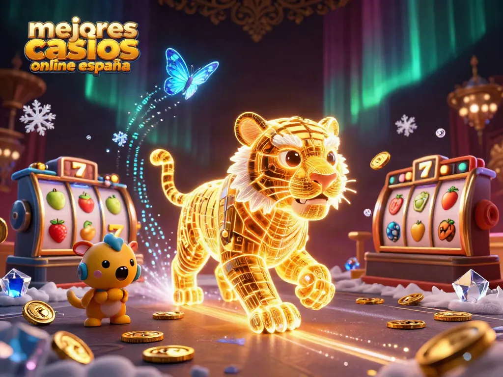 Juega en los mejores casinos online España con un tigre dorado de energía en un paisaje digital