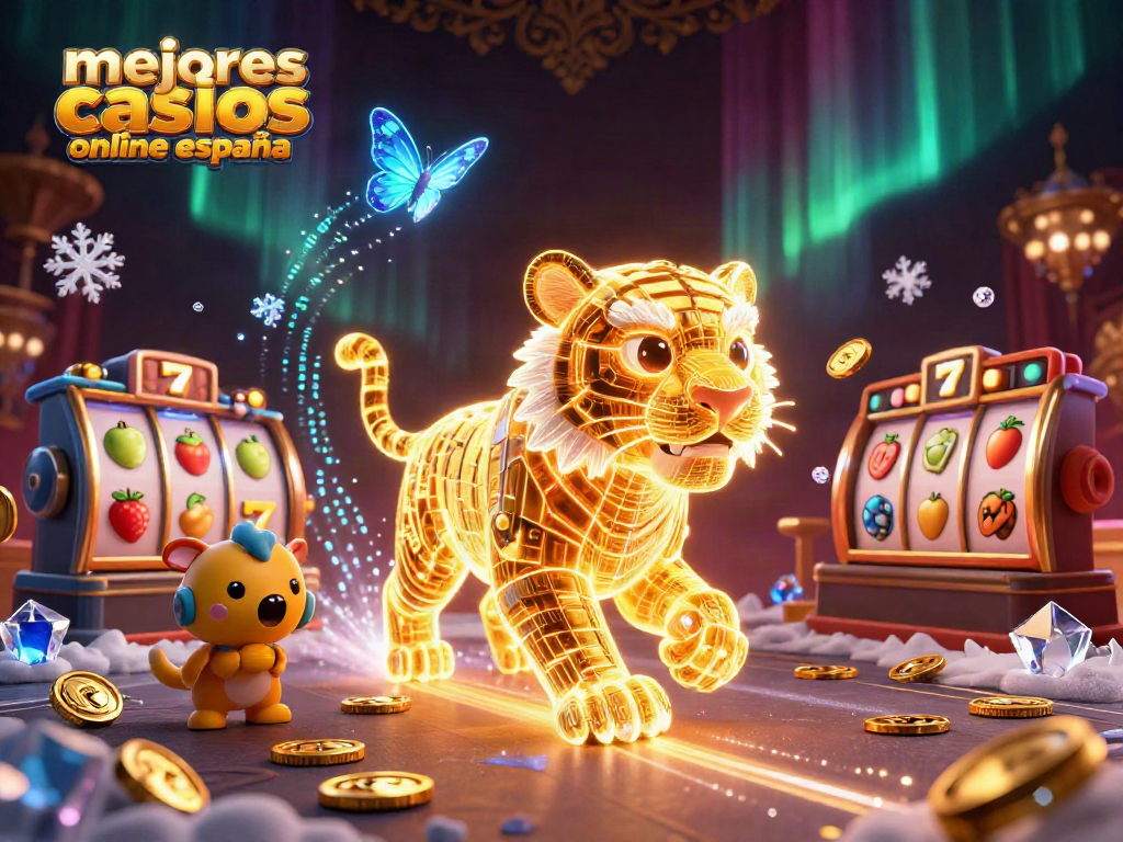 Juega en los mejores casinos online España con un tigre dorado de energía en un paisaje digital