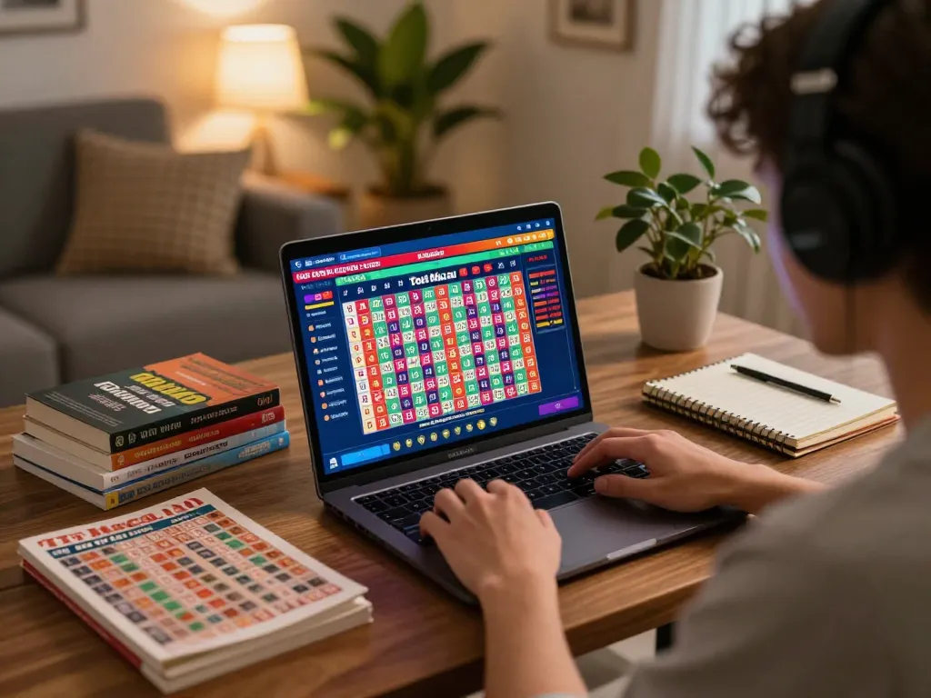Setup taruhan online Toto Macau dengan pemain yang fokus pada permainan laptop.