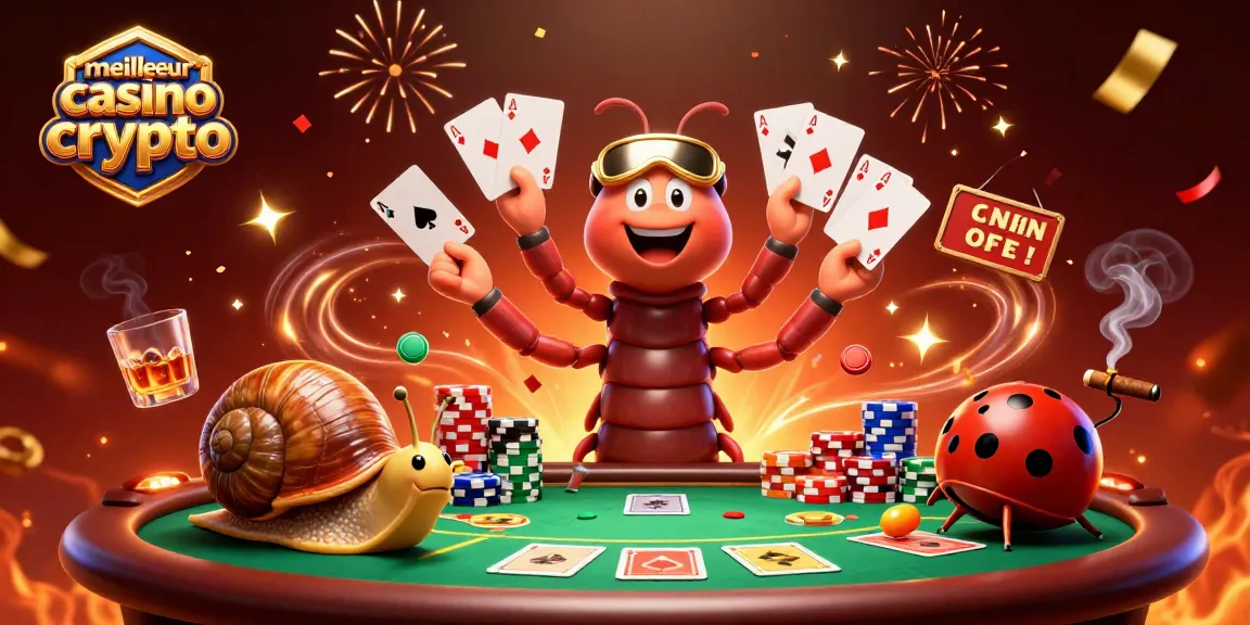 Jouer au meilleur casino crypto avec des personnages de jeu de cartes et des jetons colorés dans une scène dynamique.