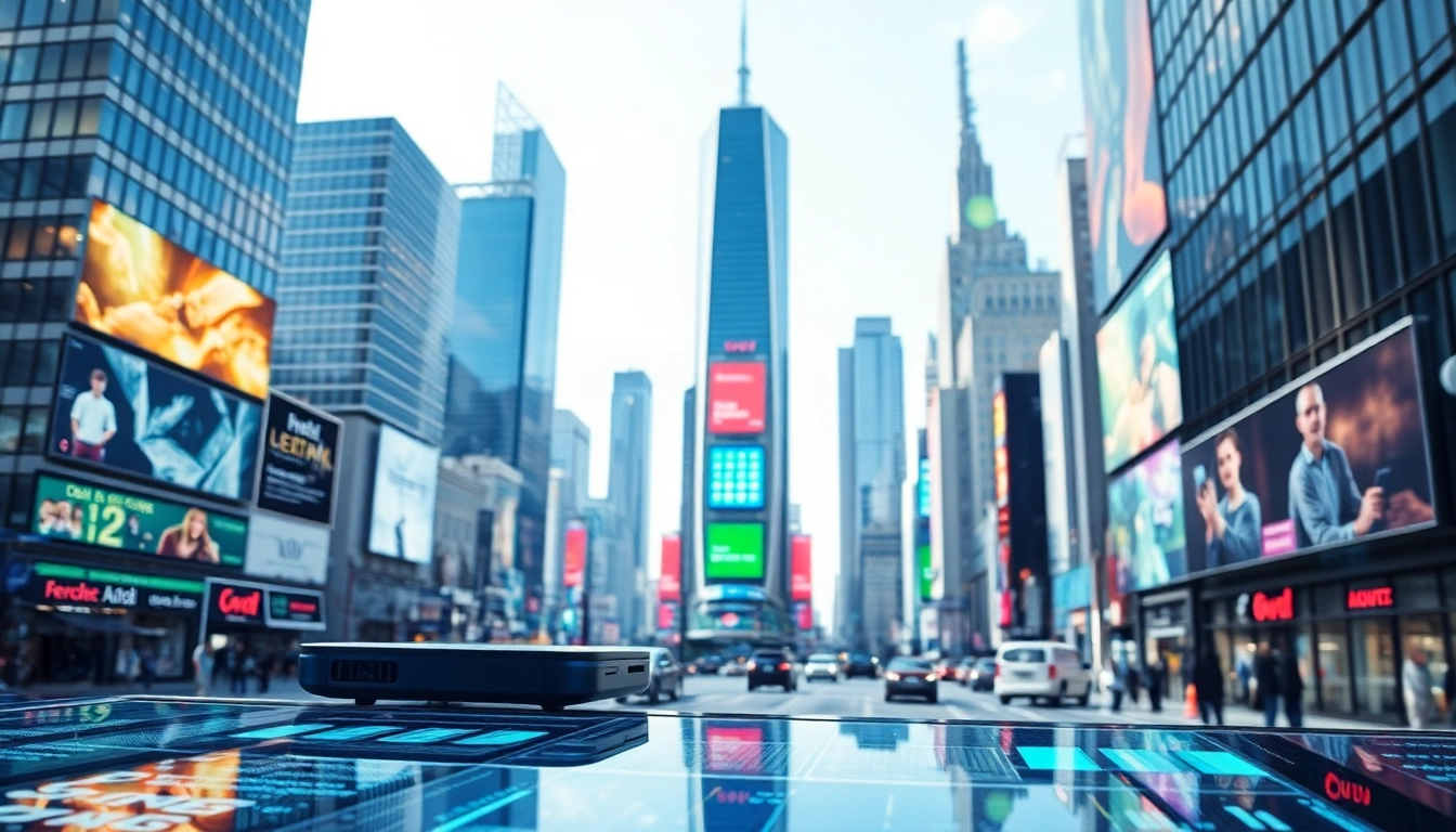 Showcasing advanced Technology gadgets in a busy urban landscape, highlighting innovations.