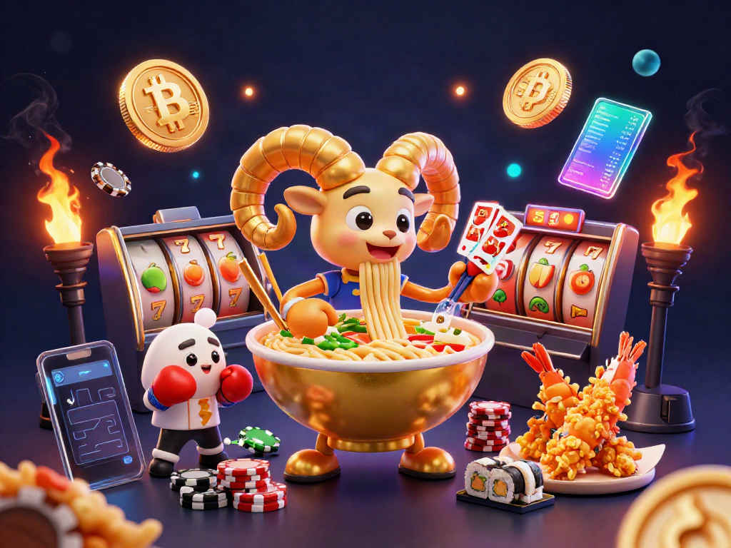 Menangkan slot dalam suasana keceriaan dengan karakter ramen emas, gyoza, dan elemen permainan yang meriah.