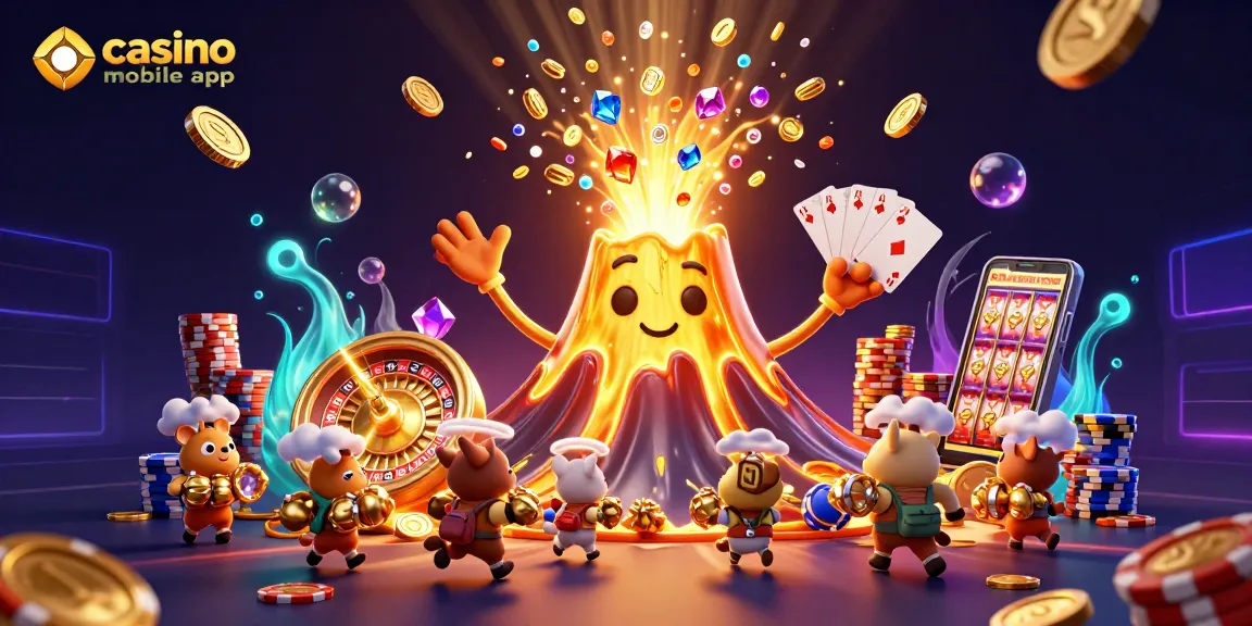 Gagnez avec l'application mobile de casino : un volcan doré éruptant de trésors et d'animations palpitantes.