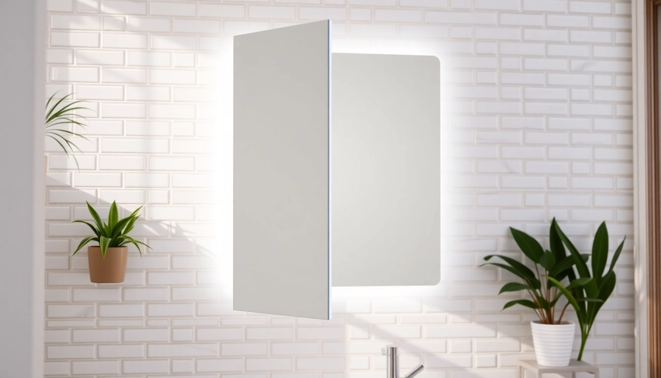 Stylish bathroom cabinet with mirror and light enhancing modern bathroom decor.