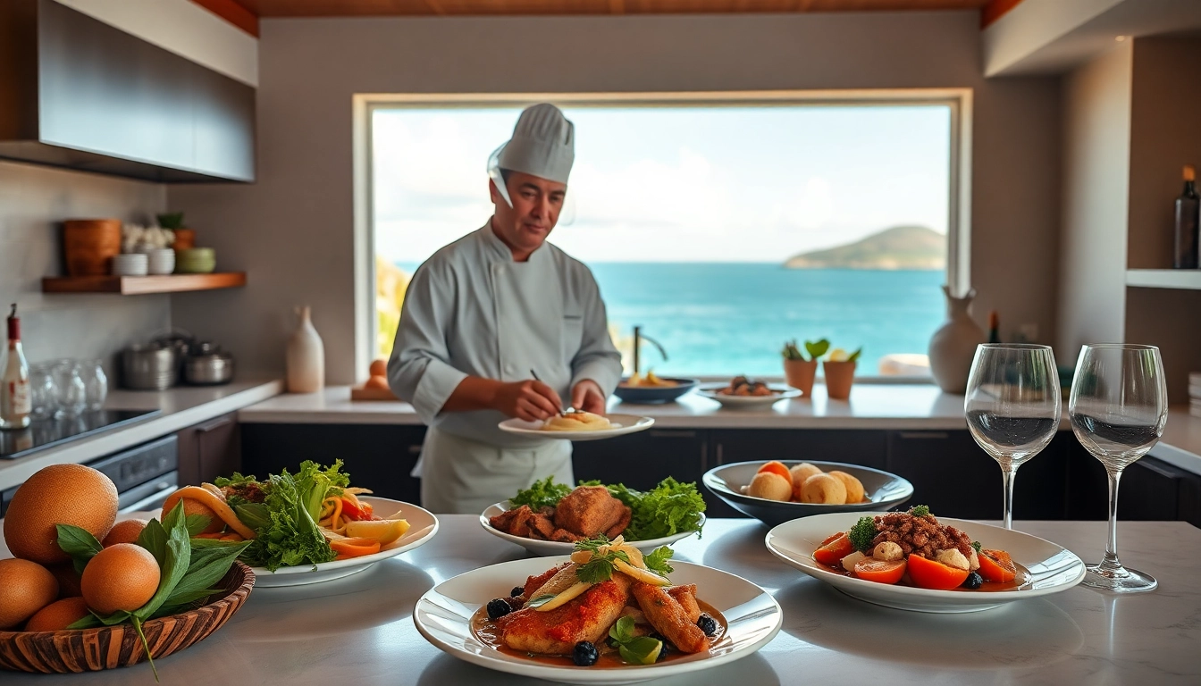 St Martin Private Chef expertly crafting gourmet dishes in an exquisite villa kitchen.