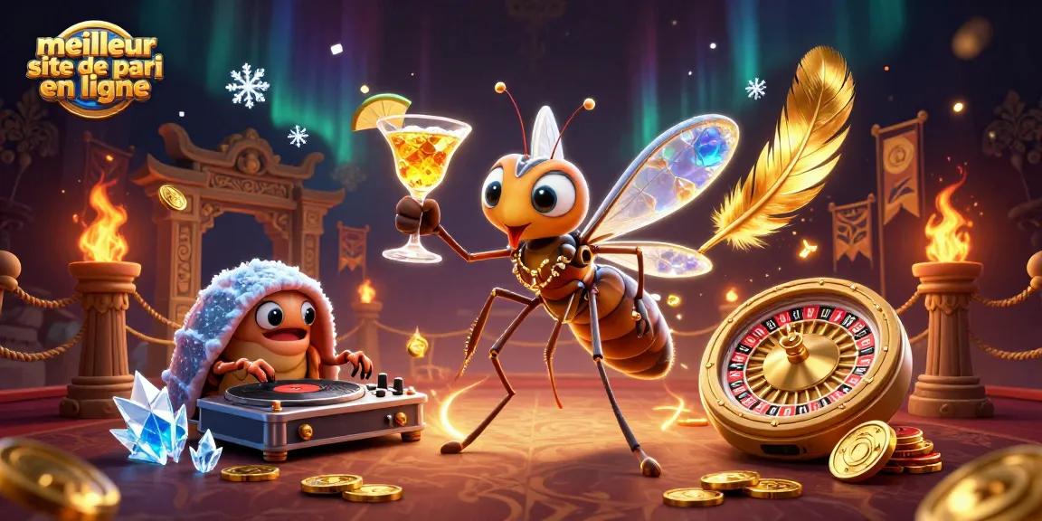 Visuel captivant du meilleur site de pari en ligne avec un personnage de casino unique et des éléments de jeu dynamiques.