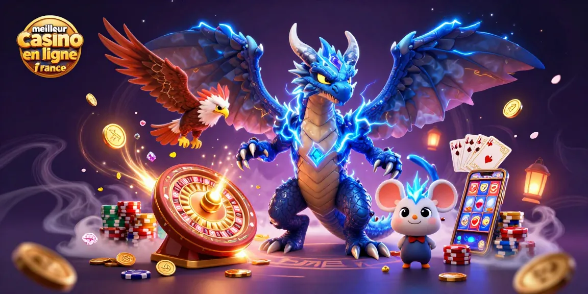 Découvrez le meilleur casino en ligne France avec une illustration animée de dragons et de pièces d'or.