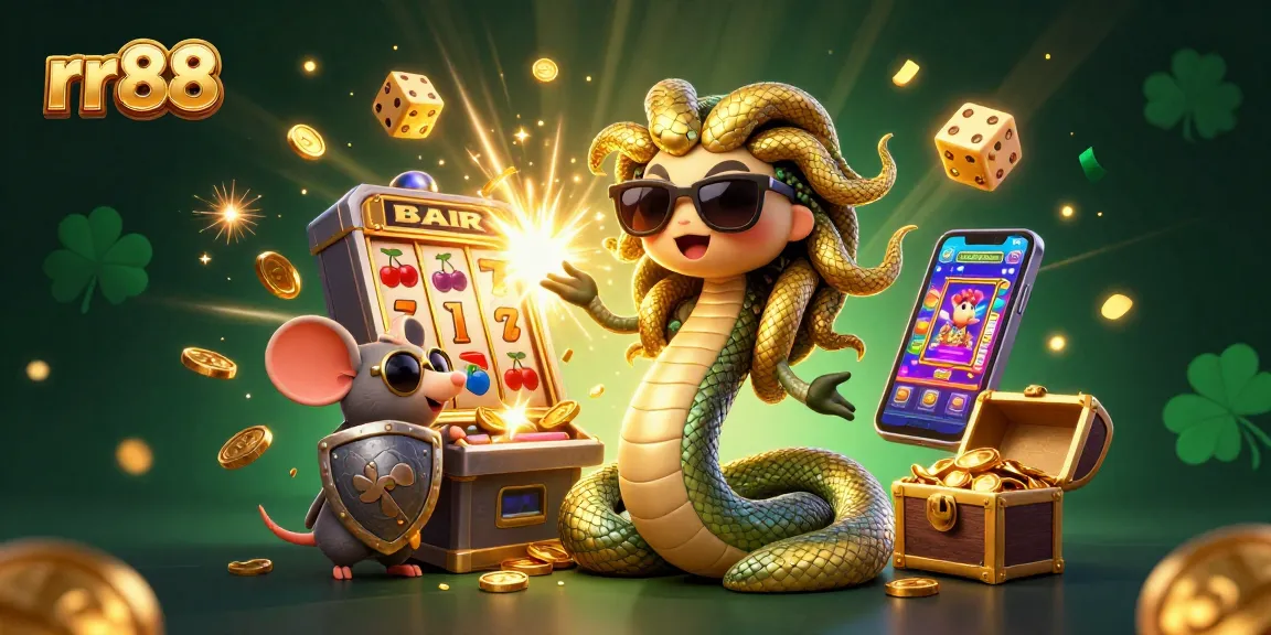 Experience the excitement of rr88 with a dynamic 3D illustration showcasing a jackpot explosion and colorful casino elements.