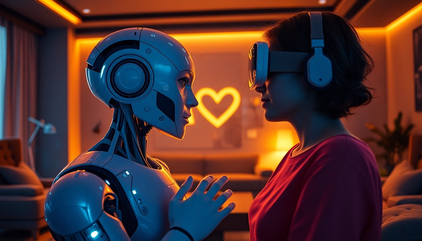 Engaging scene of ai sex in a futuristic virtual reality setting, showcasing user interaction with an AI companion.
