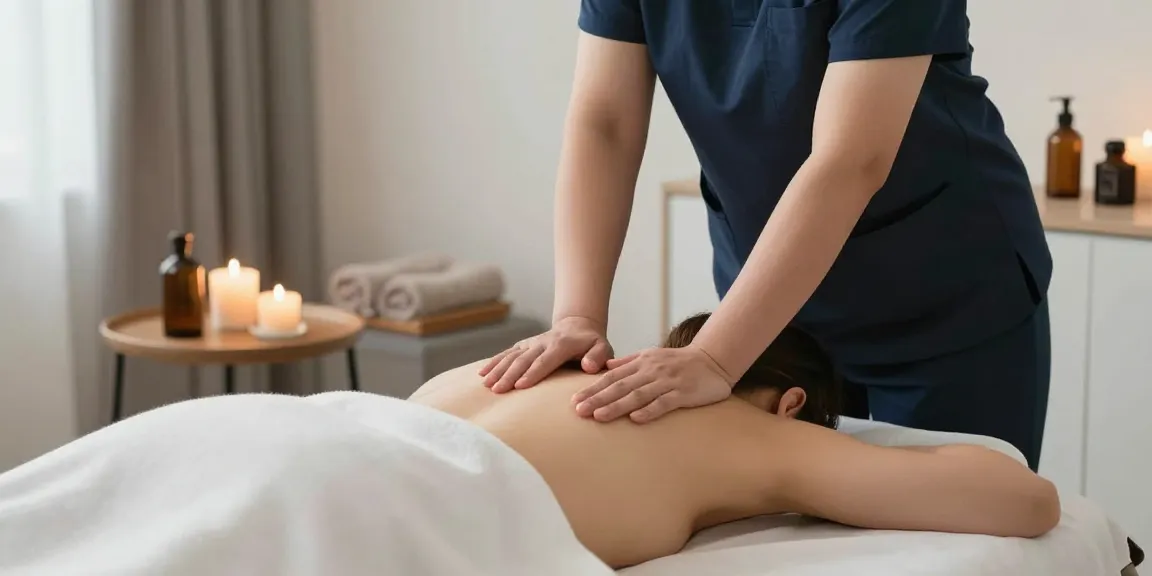 문정동출장마사지로 편안하게 안마받는 모습 및 아늑한 분위기