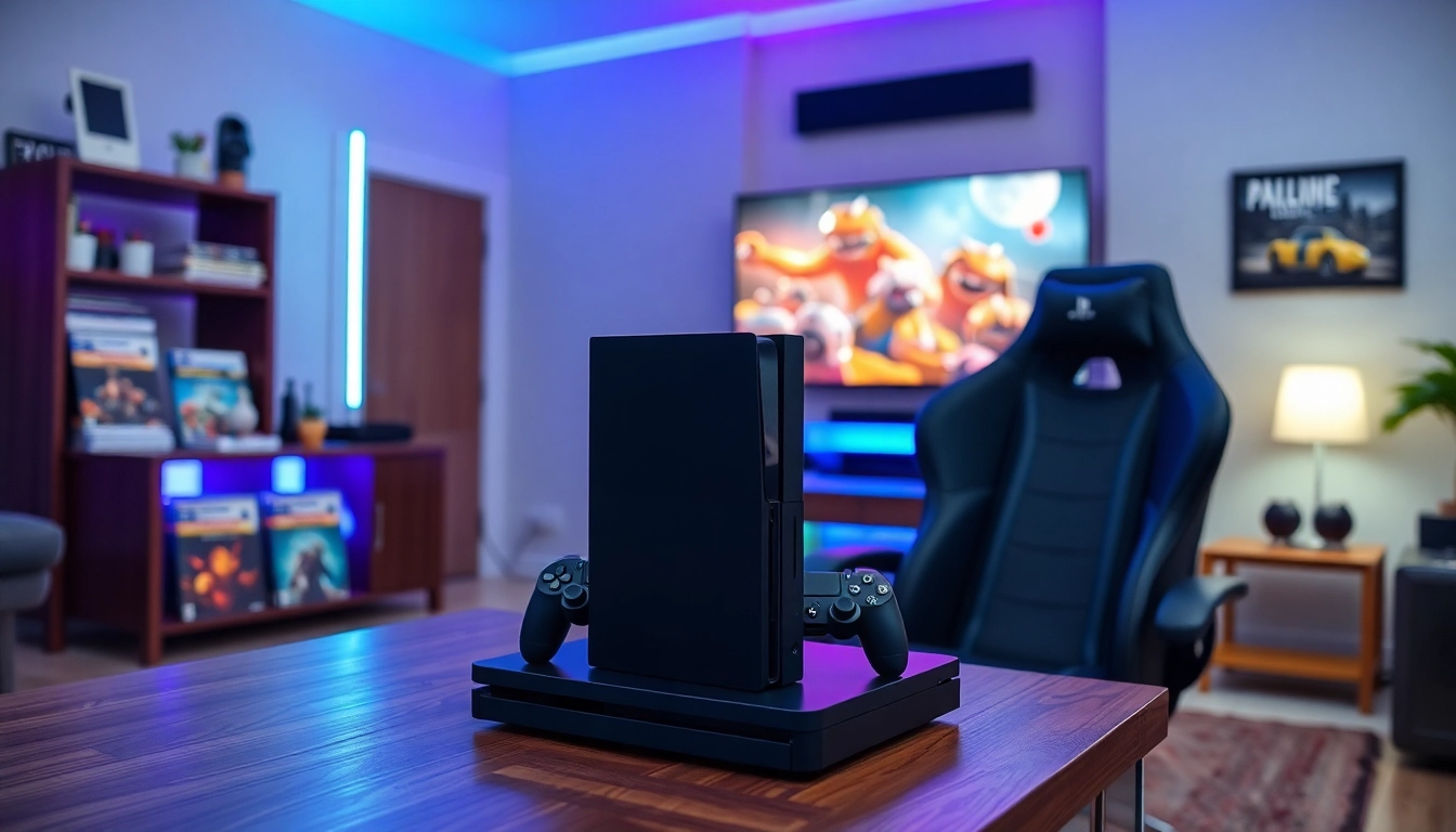 Promocje PlayStation w nowoczesnym zestawie gamingowym na tle stylowego salonu