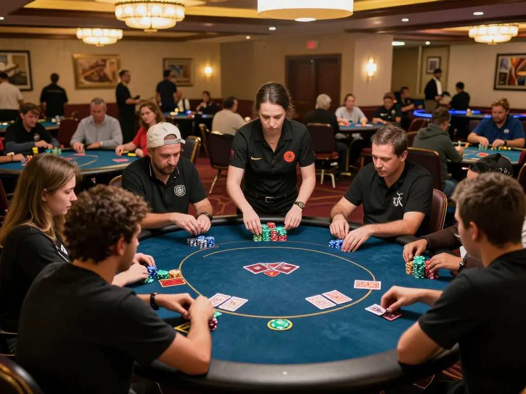 Engaged players showing hidden wiki status in a competitive poker game at a lively casino