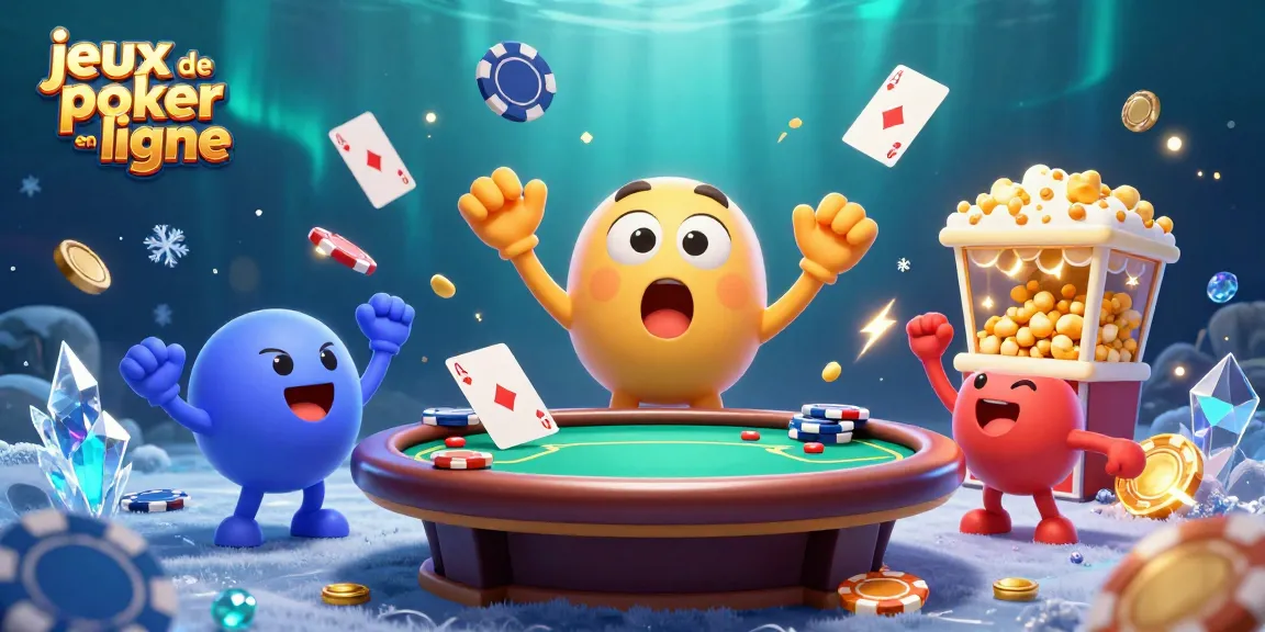 Jouez aux jeux de poker en ligne avec des jetons et des cartes s'élevant au-dessus d'une table animée.
