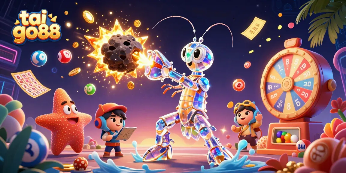 Tai go88 features a colorful explosion of vibrant lottery elements and a galactic theme, captivating players.
