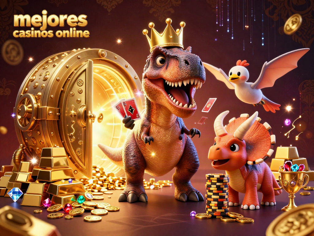 Disfruta de los mejores casinos online, jugando con el T-Rex y amigos, rodeados de fortuna.