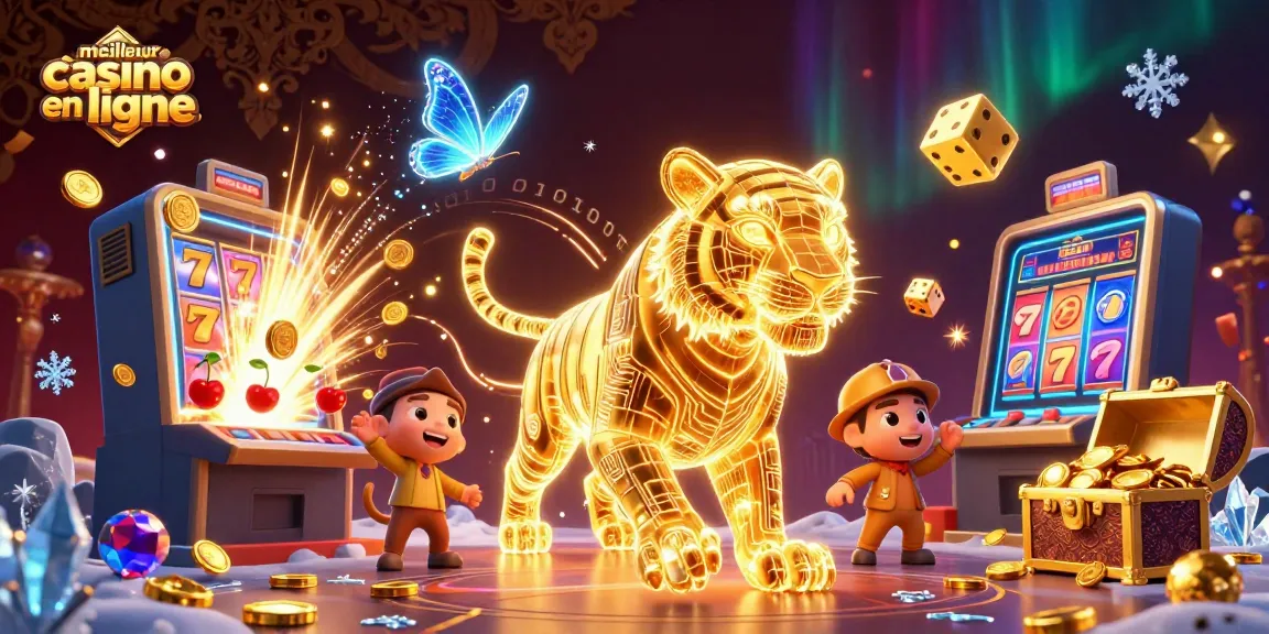 Profitez du meilleur casino en ligne avec un tigre en néon et des éléments de jeu captivants.