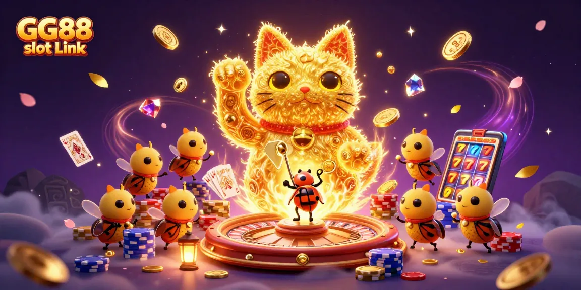 Engage with the thrilling world of GG88 slot Link featuring a vibrant lucky cat and stunning casino elements.