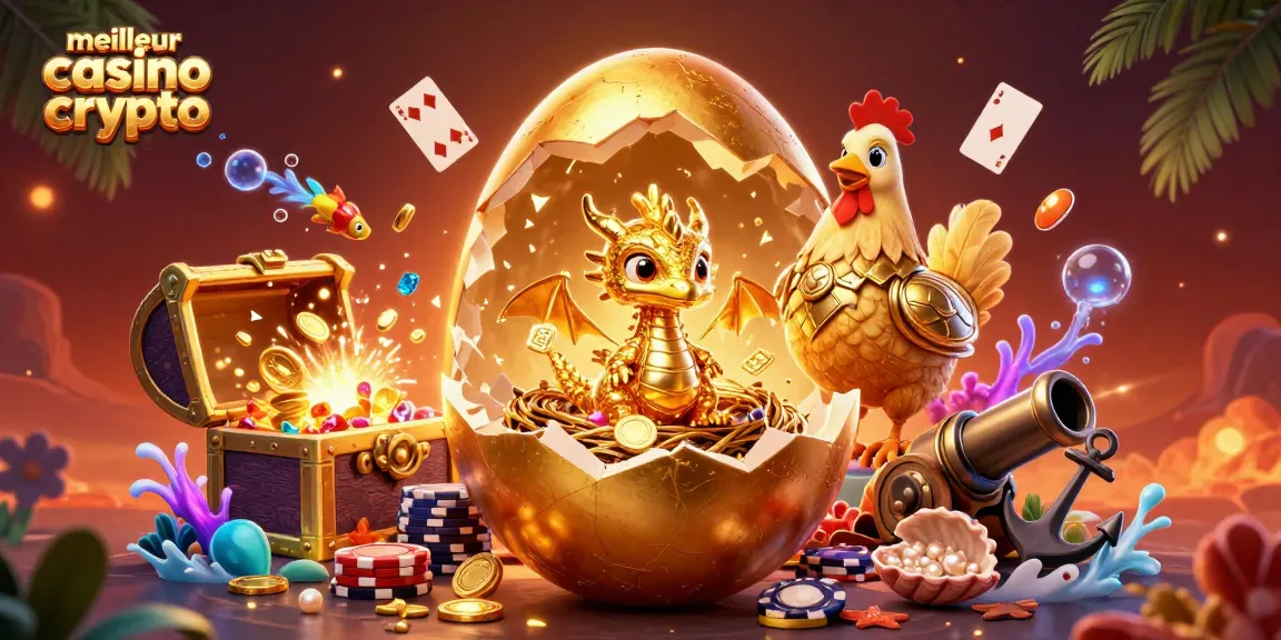 Découvrez les trésors du meilleur casino crypto avec un dragon doré protégé par une poule en armure.