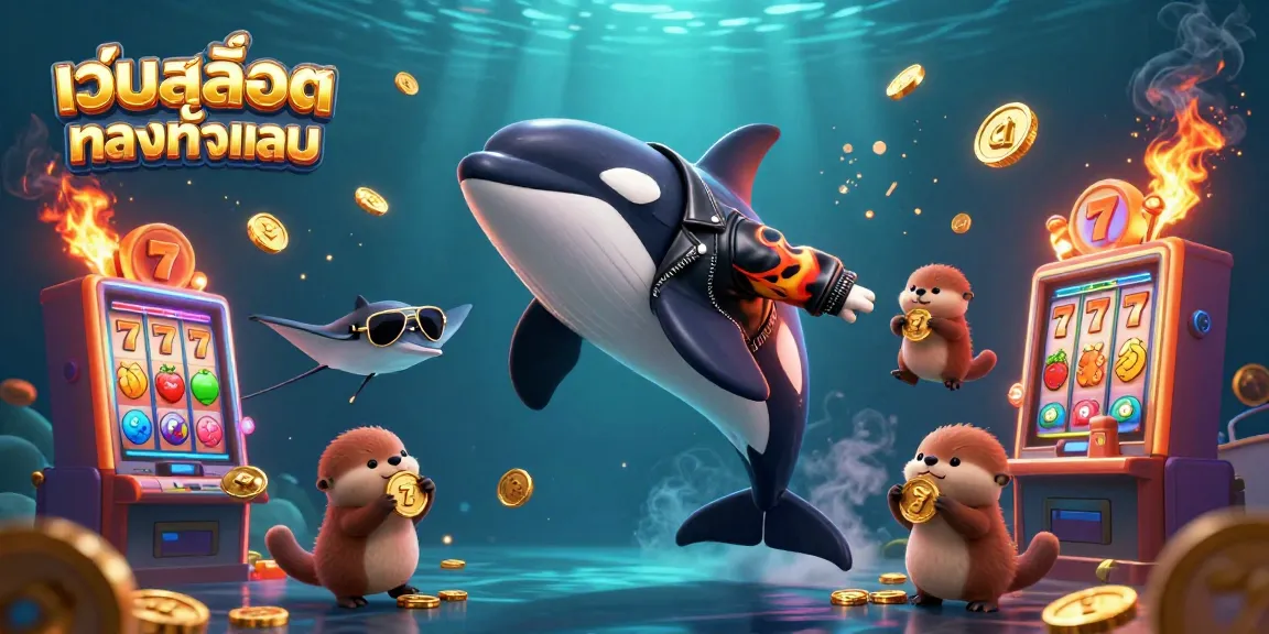 เล่นเกมสล็อตกับเว็บสล็อตตรงทั้งหมด ในภาพ 3D การ์ตูนที่มีปลาโลมาในแจ็กเก็ตทำให้คุณรู้สึกตื่นเต้น