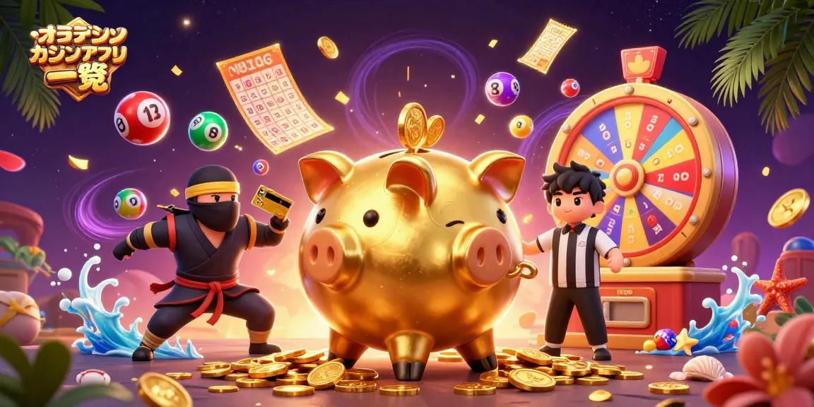 オンラインカジノ アプリ 一覧に賑やかなキャラクターが黄金のコインを散りばめるシーンです。