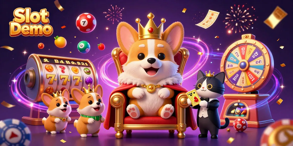 Spin slot demo games featuring a royal corgi, vibrant symbols, and thrilling jackpot elements.