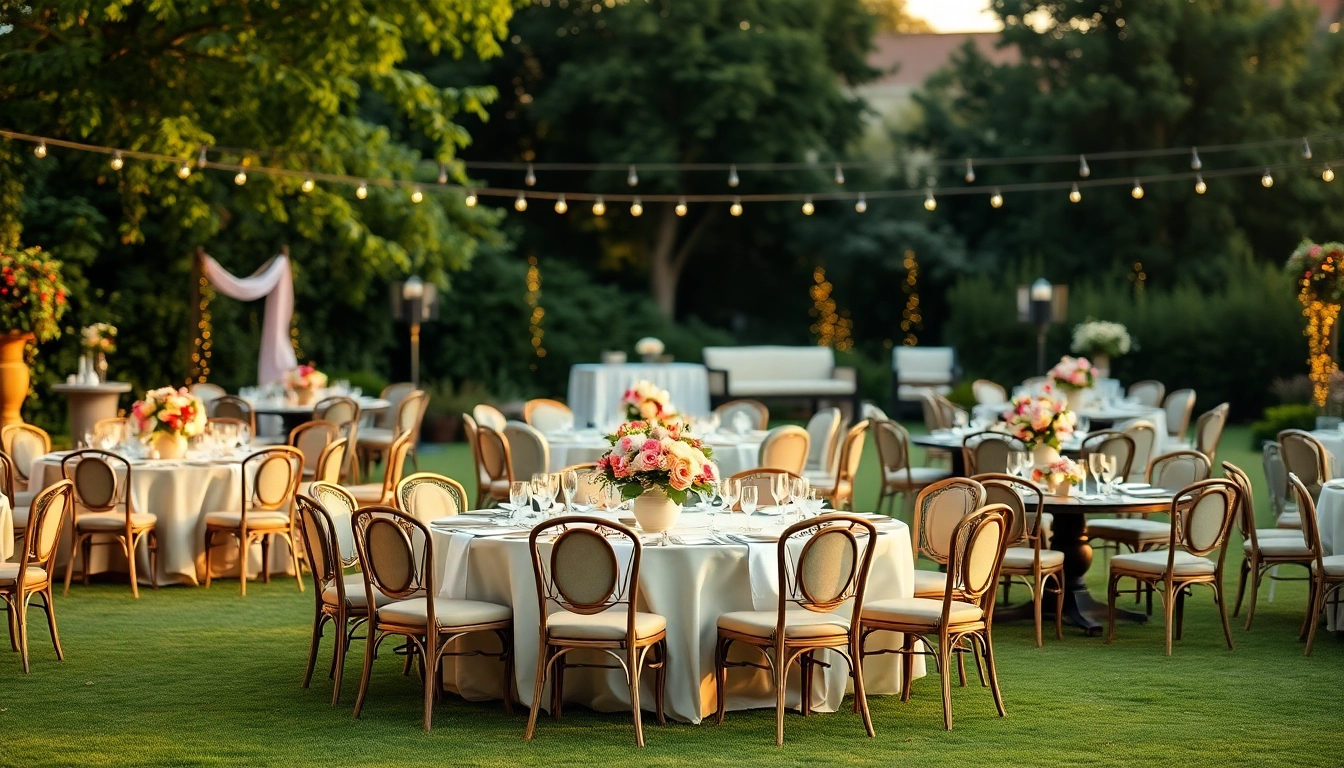 Explore Event Furniture Rentals in a beautifully designed outdoor garden setup with elegant furnishings.