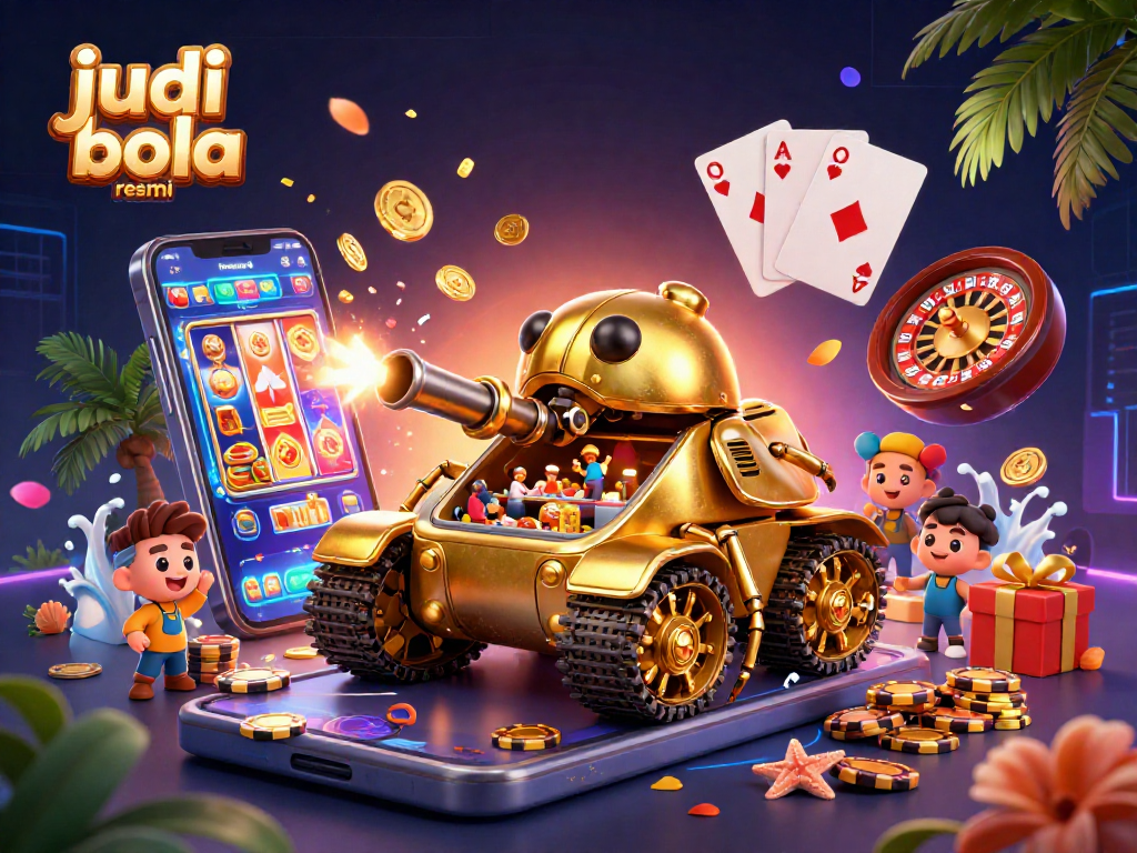 Experience the thrill of judi bola resmi with an animated gold beetle casino design showcasing vibrant gambling elements.