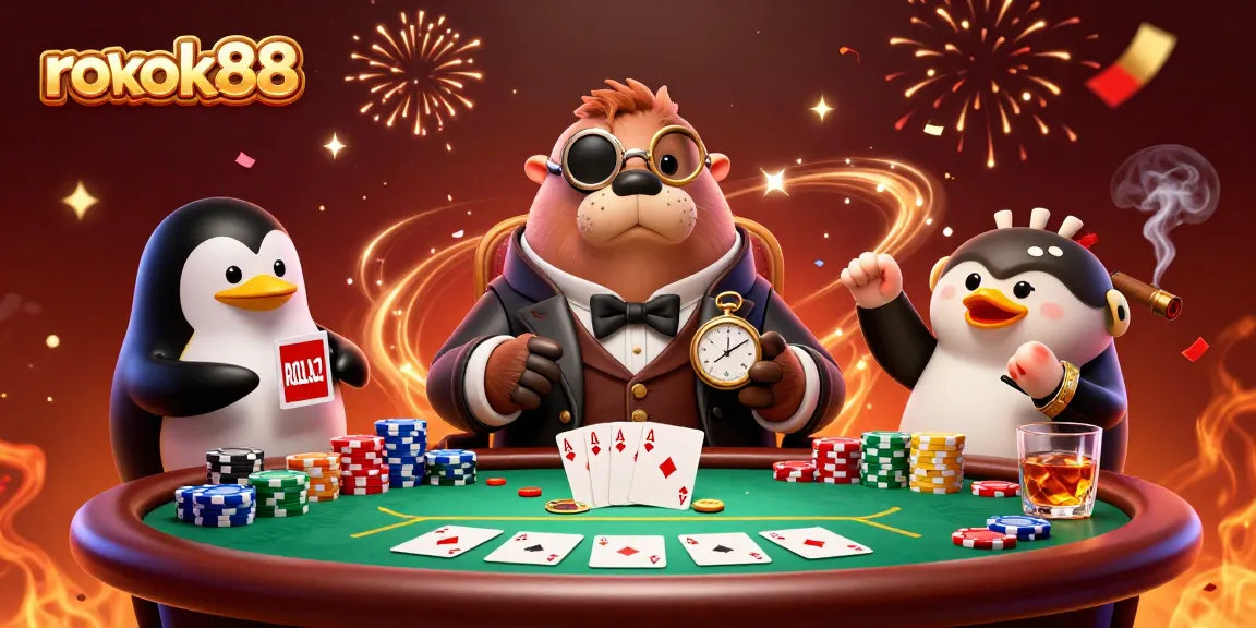 Engage in thrilling poker action at rokok88 with a jolly walrus and friends.