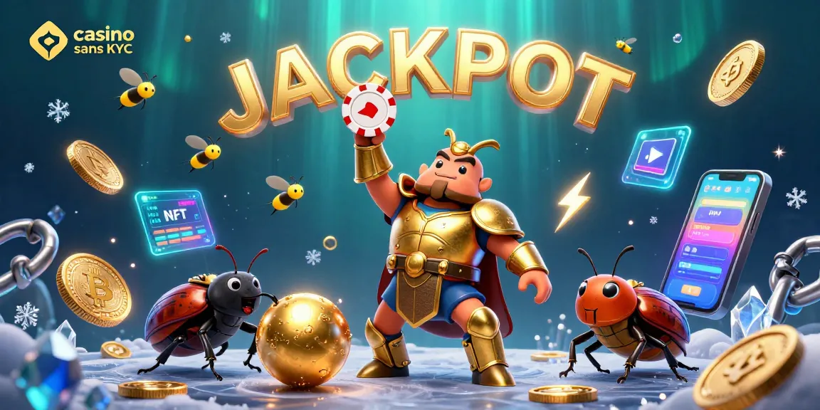 Profitez de l'expérience de casino live sans KYC avec un scarabée en armure dorée, des pièces de crypto et des feux d'artifice!