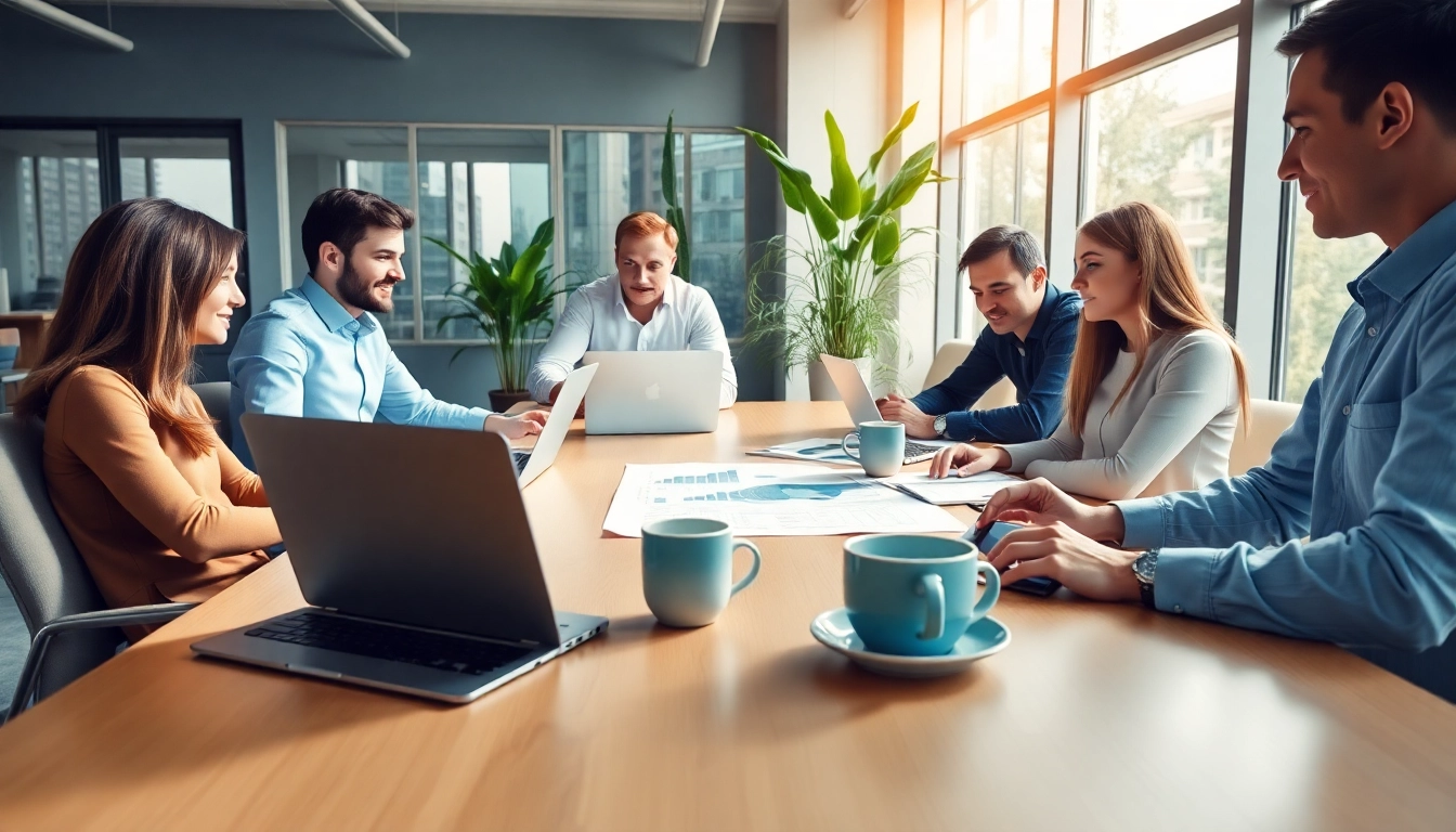 Optimized edmonton seo strategies in a bright, collaborative office setting.