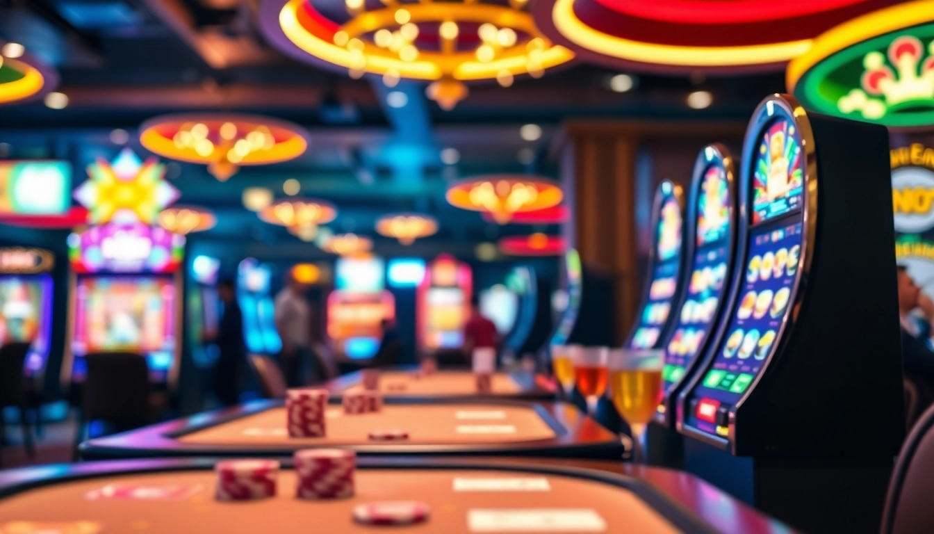 Situs slot terpercaya dengan mesin slot berwarna-warni dalam suasana kasino yang hidup