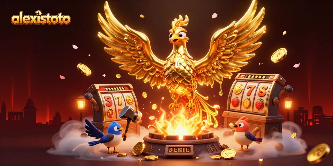 Play exciting slots with alexistoto, featuring golden phoenix and vibrant casino elements.
