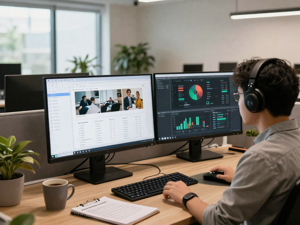AI detector software in use on high-resolution monitors for effective content moderation.