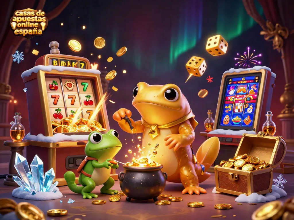 Disfruta de las casas de apuestas online en España con una ilustración 3D repleta de acción y oro.