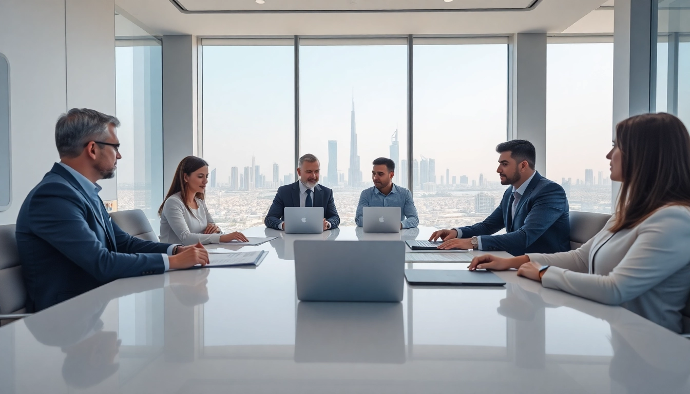 Engaging scene of team providing Corporate Tax Consultancy in Abu Dhabi in a modern office.