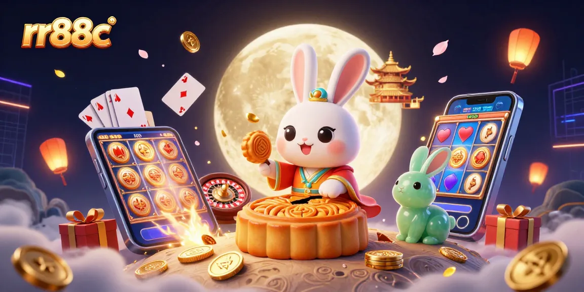 Experience the thrill of rr88c with a vibrant 3D casino scene showcasing moon rabbits and animated gaming elements.