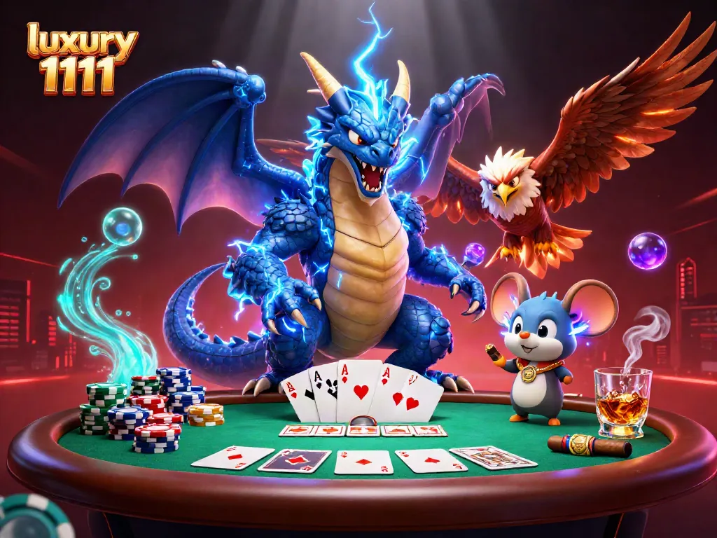Permainan dari luxury 1111 dengan naga petir dan elang bercahaya di meja poker